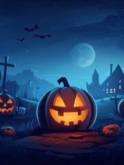 halloween background with pumpkin and bats