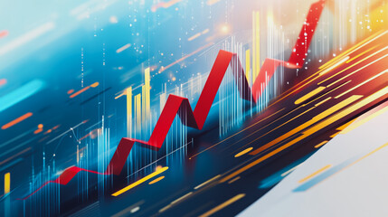 Abstract business team work stands on the peak of success amid tall, innovative Smart city and graphs with statistics to analyze business potential and predict future developments in company growth.