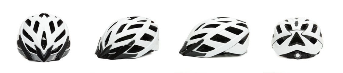 White bicycle helmet in different views isolated on white background