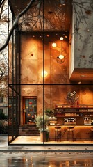 Modern store with big window walls..