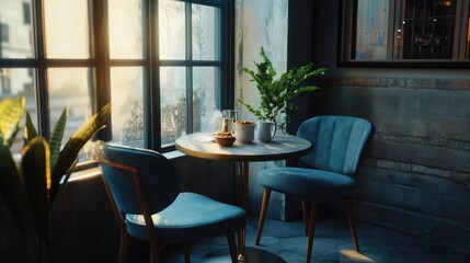 Fototapeta premium A cozy breakfast nook with a round table and stylish chairs