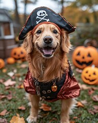 Dog in a pirate costume for Halloween