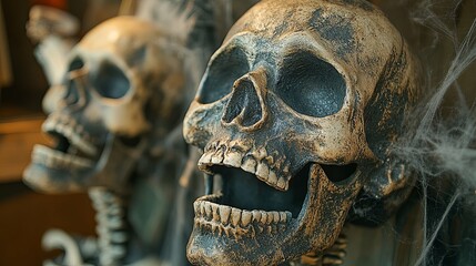 Close-up of a Human Skull with an Open Mouth and Visible Teeth