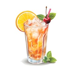 Fototapeta premium cocktail with lemon and mint on isolated white background.