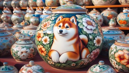 Töpferware mit einem Shiba Inu