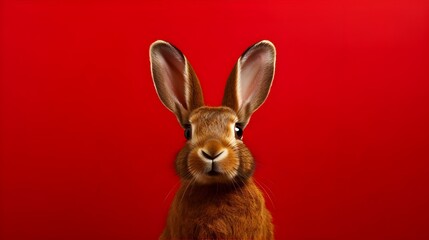 Fototapeta premium brown rabbit on a red background.