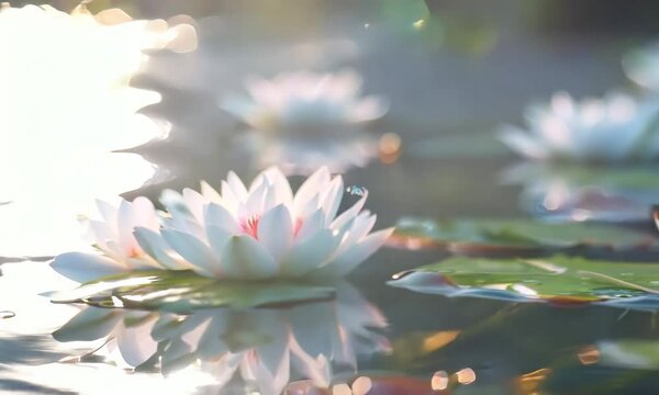 Water lilies floating on a serene pond, Video