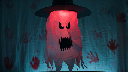 Abstract Illustration of a Blue Jaw with Electric Blue Paint and Graphic Design Elements in a Dark...