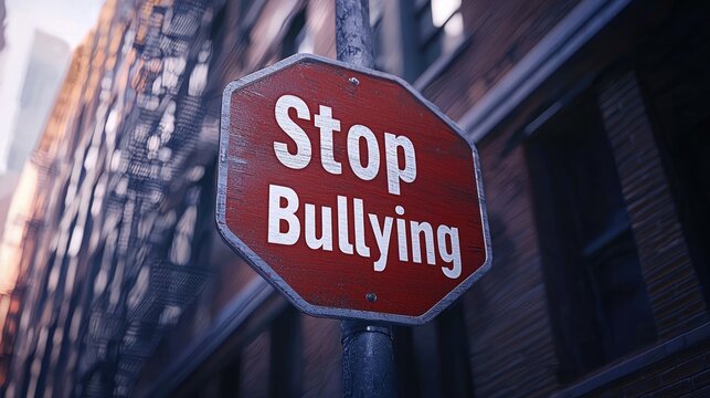 Anti bullying action: text stop bullying, call to end harmful behavior, promote kindness and respect, importance of standing up against intimidation and fostering a safe, supportive environment