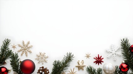 Festive Christmas Decorations on White Background