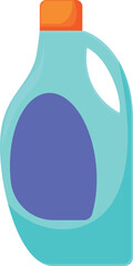 Turquoise laundry detergent bottle with orange cap standing up