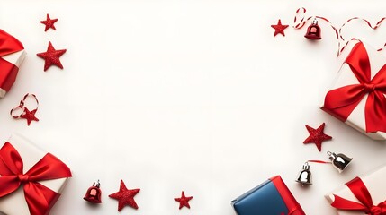 Festive Christmas Gift Boxes, Red Stars and Bells