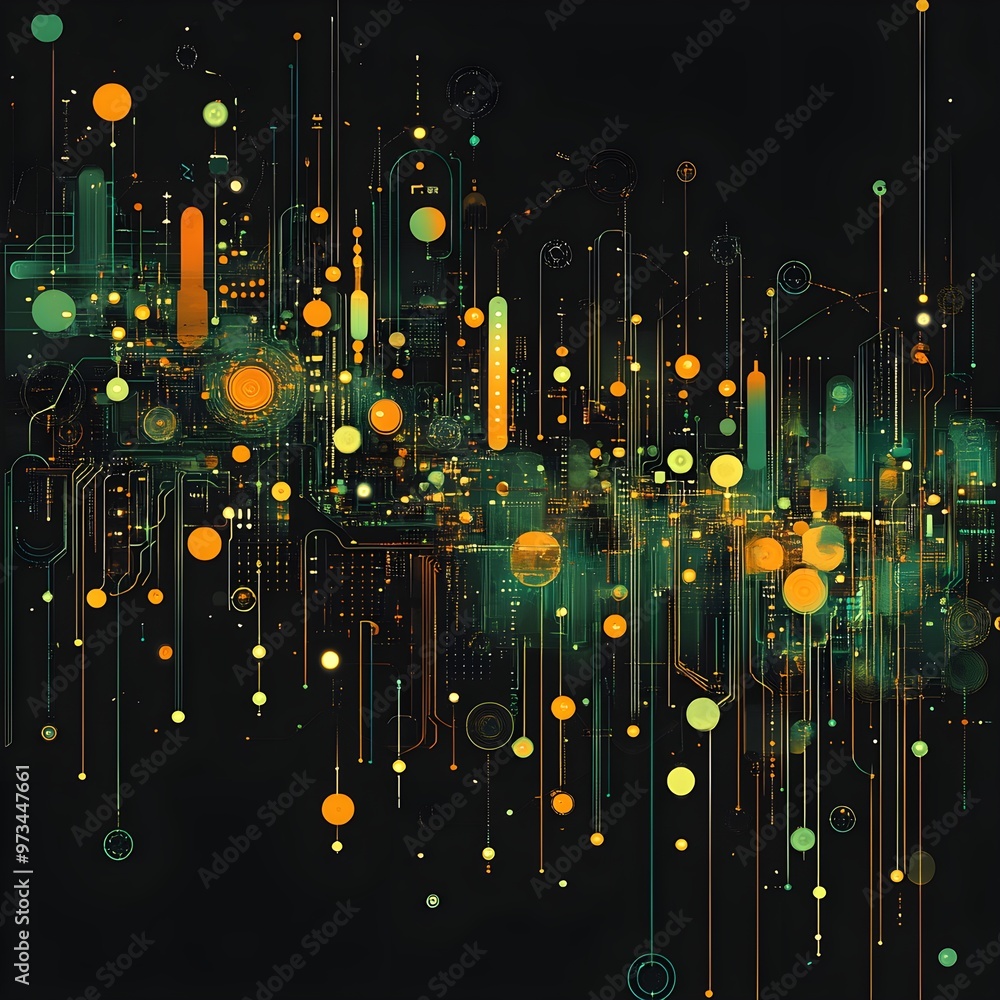 Poster elegant phone wallpaper with glowing circuitry nodes and futuristic patterns design