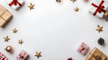 Festive Christmas Gifts with Gold Stars - Flat Lay