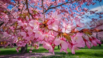 Spring flowers background with pink blossom