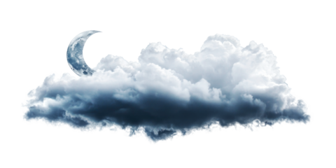 A Moon crescent with a cloud isolated on transparent background.