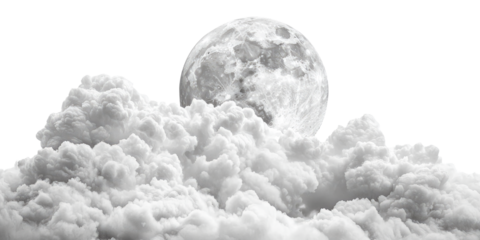 A Moon with a cloud isolated on transparent background.