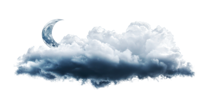 A Moon crescent with a cloud isolated on transparent background.