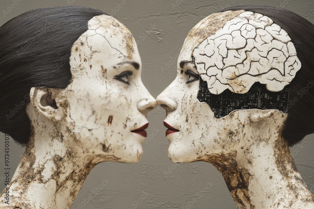 Aufkleber artificial synapse neurooptics science neural immersion and brain augmentation sculpted faces merged