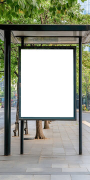 Cartel publicitario en marquesina de parada de autob&uacute;s en ciudad
