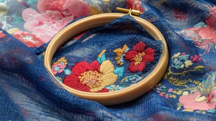 Beautiful Floral Embroidery on Fabric