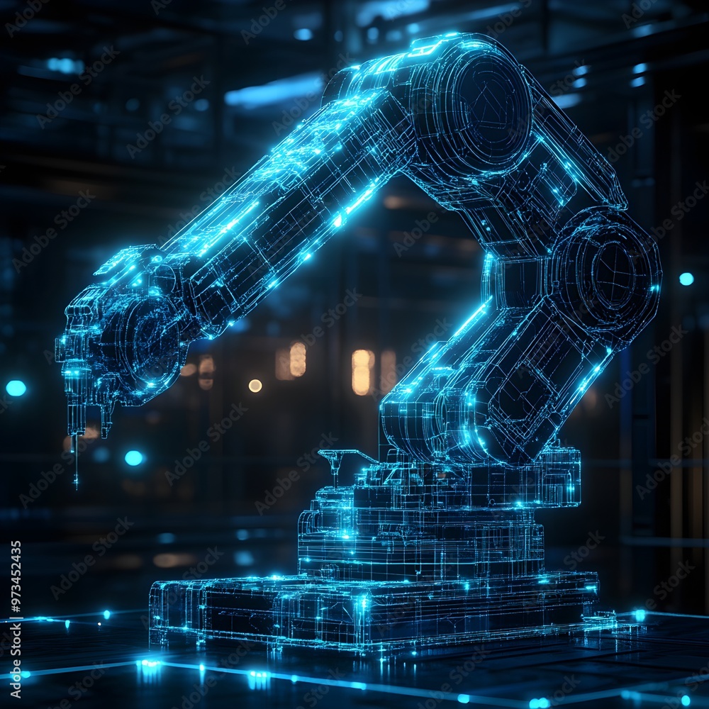 Aufkleber wireframe hologram of a robotic arm flashes with intense energy image