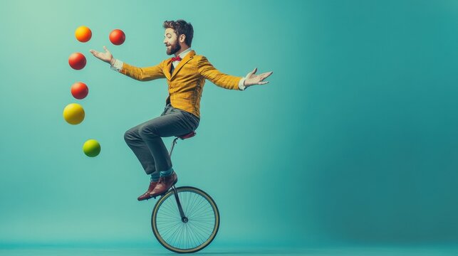 Juggling Performer on a Unicycle