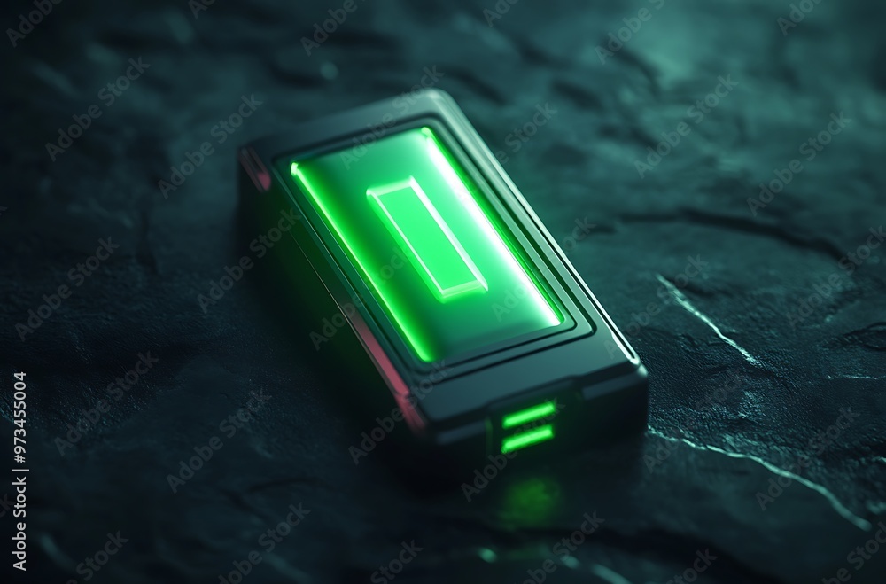 Poster futuristic tech device with glowing green interface