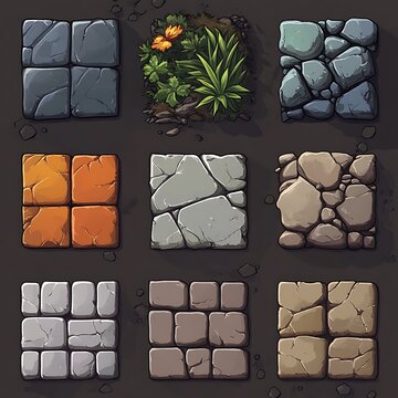 9 Stone and Cobblestone Tile Textures for Game Development