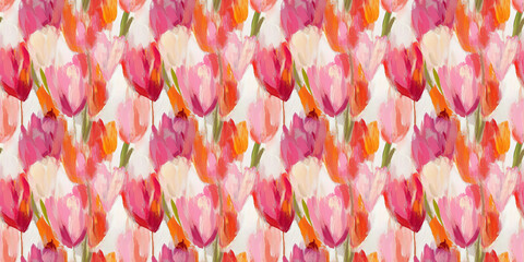 an abstract painting pattern of tulips on a white background