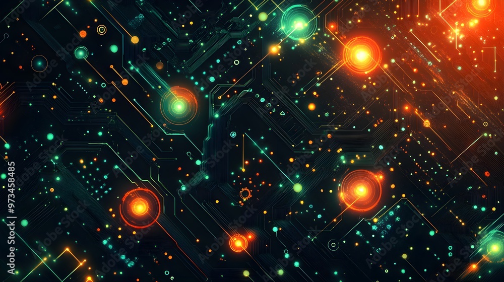 Poster phone wallpaper featuring intricate circuitry patterns with vibrant glowing nodes design