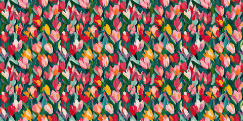 Fototapeta premium an abstract painting pattern of tulips in a style reminiscent of fauvism or early modernism