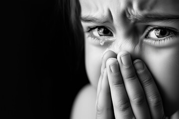 A child's emotional distress captured in black and white