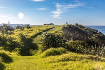 Obraz premium Hiking trail and beach coastline at Tawharanui, Warkworth, Auckland, New Zealand.