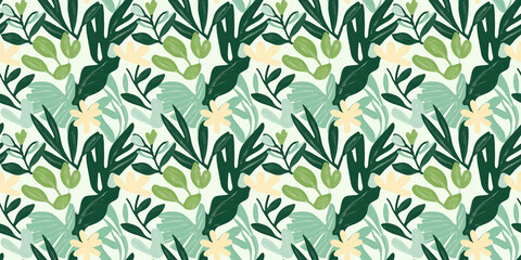 a simple risograph print of an abstract illustration depicting the leaf, flower, and jungle