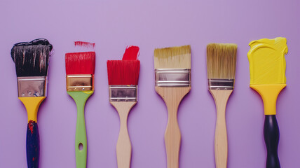 brushes and colored paints