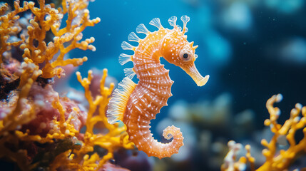 Underwater Shot of a Graceful Seahorse Among Coral Reefs