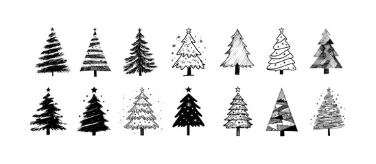 Obraz premium Christmas tree doodles - Collection of hand-drawn pine tree