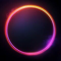 Obraz premium Neon Circle Abstract Background with Bright Glowing Lines and Empty Space for Text
