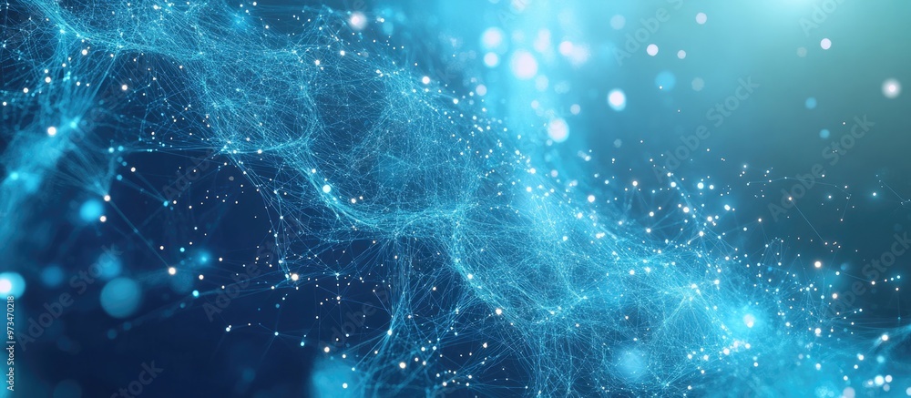 Poster futuristic abstract blue background featuring plexus particles glowing connection lines and dots con