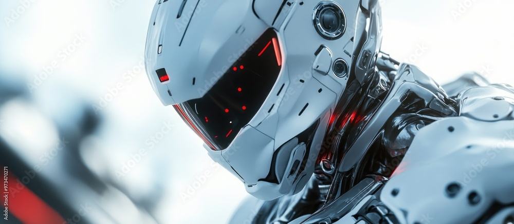 Poster 3D rendering of a robotic cyborg soldier featuring advanced armor and futuristic design elements