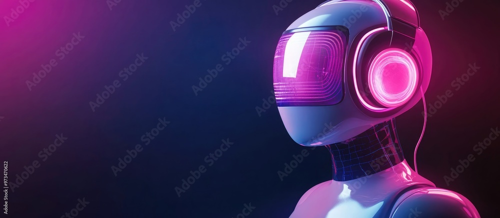 Poster futuristic illustration of artificial intelligence communication featuring a chatbot powered by adva