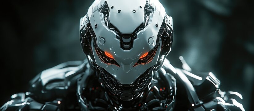 Furious 3D rendering of a cyborg character