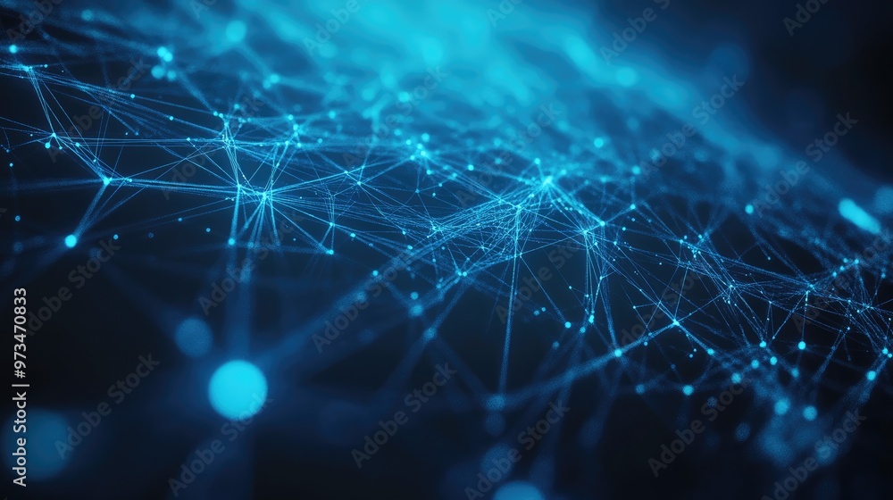 Poster abstract blue geometric shapes concept of connection and network digital technology background featu
