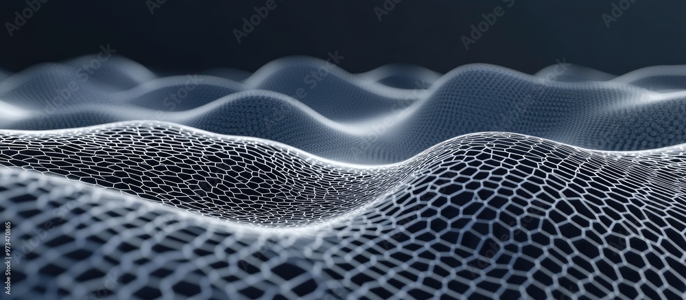 Aufkleber abstract wave of interconnected hexagons in white against a dark blue backdrop 3d rendering