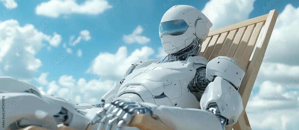 Poster 3d rendering of a white robot relaxing in a deck chair