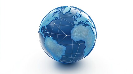 Blue global network across Earth on a white background created through 3D rendering