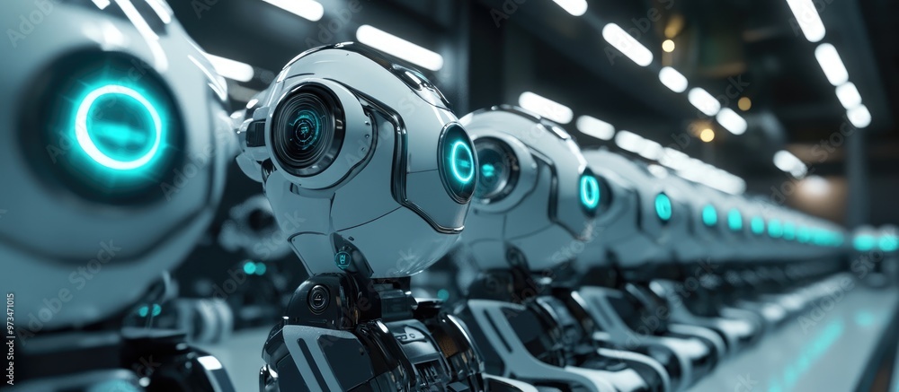 Poster modern robots recharging with artificial intelligence technology showcasing a futuristic concept of 