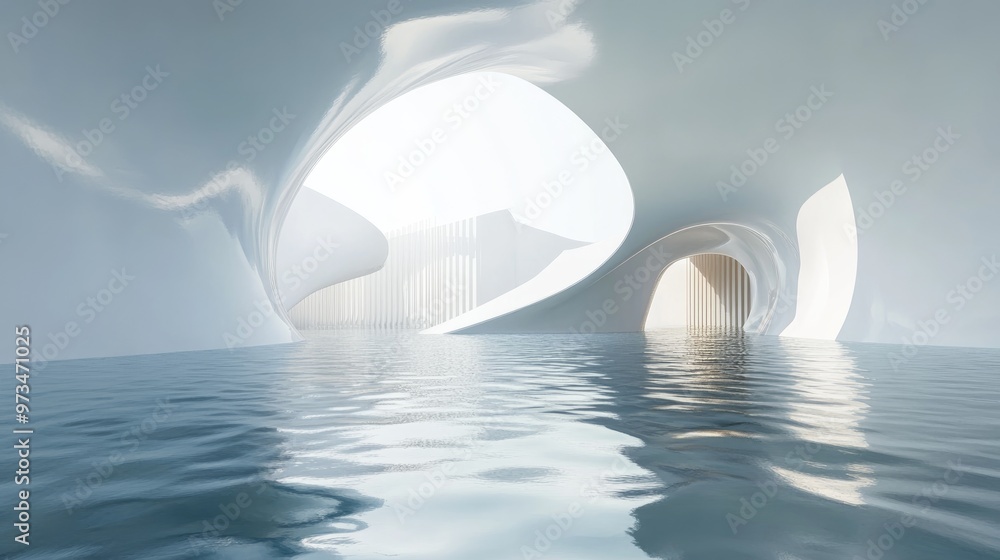 Poster smooth white abstract architectural background featuring water created through 3d illustration and r