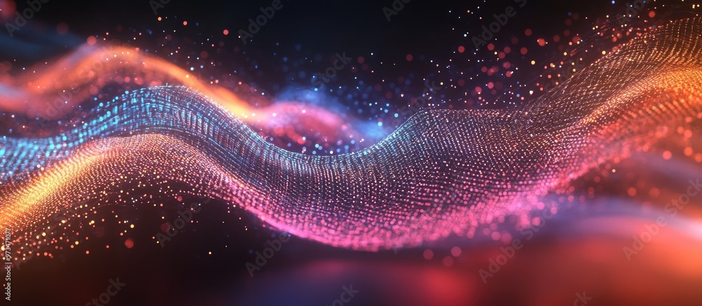 Poster abstract digital wave and light background design illustrating concepts of cyber data and technology